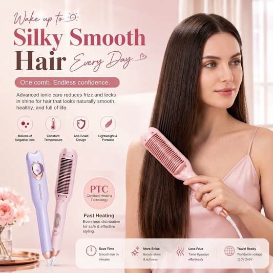 Heated Straightening Brush💇‍♀️｜Straighten, Curl & Smooth Your Hair Effortlessly.🐰