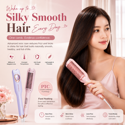 Heated Straightening Brush💇‍♀️｜Straighten, Curl & Smooth Your Hair Effortlessly.🐰