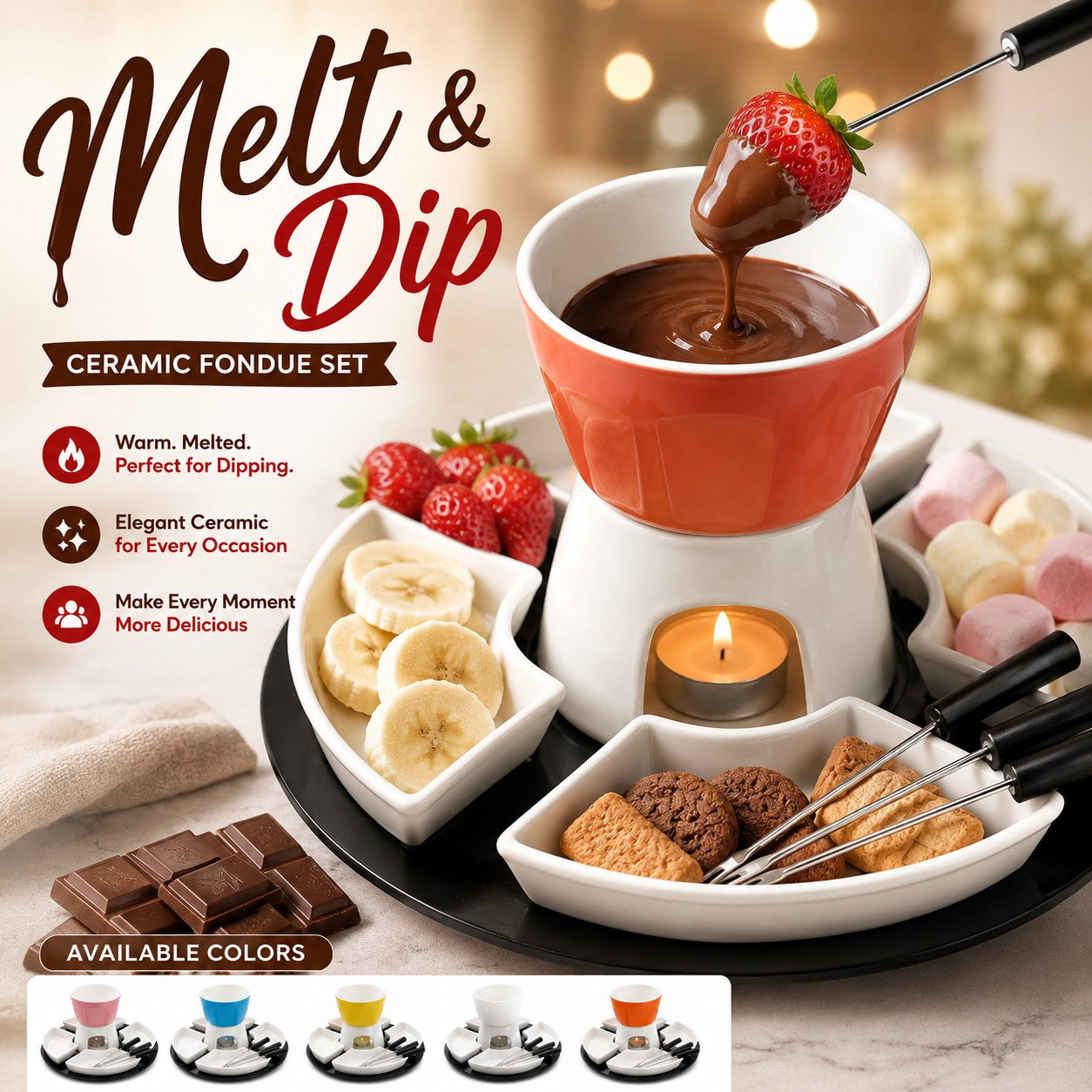 🍫 Melt & Dip Ceramic Fondue Set
