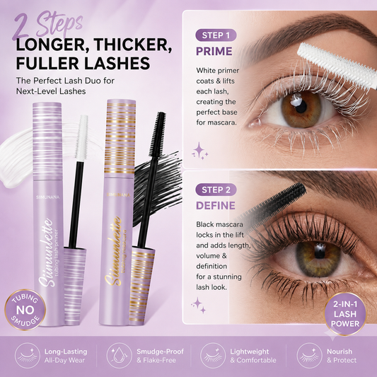 ✨Use Eyelash Primer & Mascara Kit，👀 Get Longer, Lifted & Smudge-Free Lashes in 2 Easy Steps